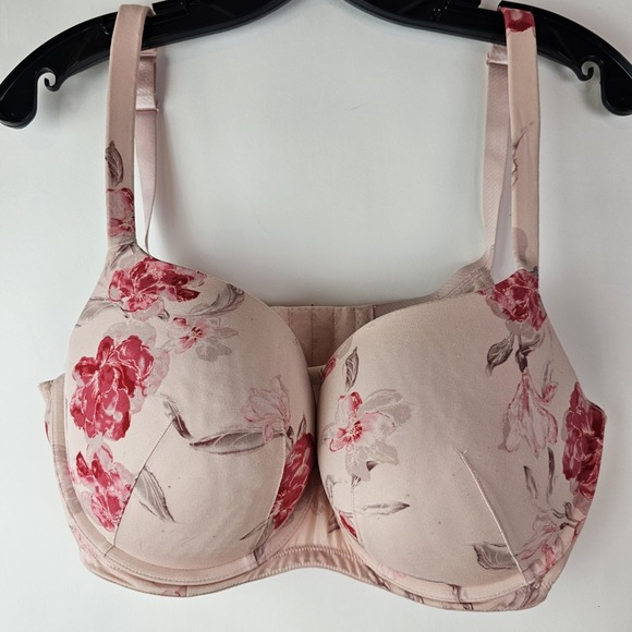 Cacique Bra Pink Floral Lightly Lined Balconette Lace Underwire Size 38DDD 38F - Picture 1 of 7